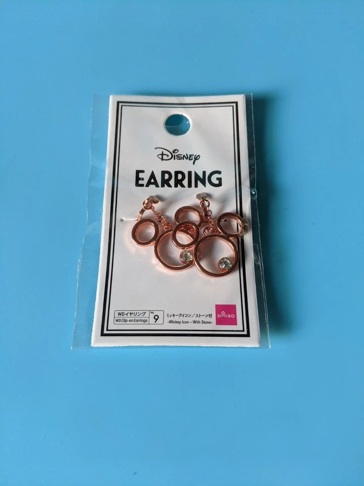 Disney Daiso Mickey Mouse Icono Piedra Clip en Pendientes Color Oro Rosa NUEVO Foto 1 de 1