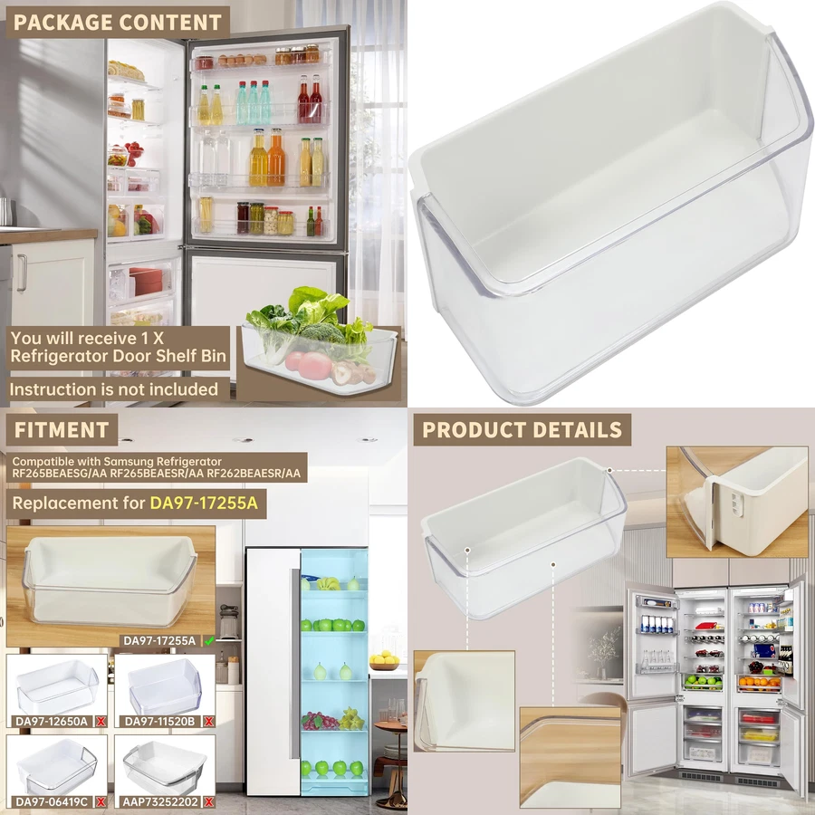 Refrigerator Door Shelf Bin For Samsung DA97-17255A RF265BEAESG/AA, RF265BEAESR - Image 1 of 4