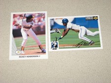 RICKEY HENDERSON 2 CARD LOT 1990 LEAF #160-1994 SILVER SIGNATURE #131 MINT