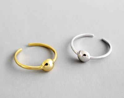 Gold Small Dome Ring, Silver Half Ball Ring, Disc Midi Ring, Adjustable Ring - Image 1 of 4