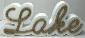 Rustic LAKE Wood Rope Sign Thick Free Stand Decor Wood Cutout Letters 12.5x5”NWT - Picture 1 of 8