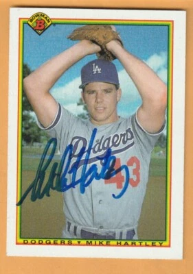 Mike Hartley Los Angeles Dodgers AUTO Signed 1990 Bowman Grossmont College - Image 1 of 2