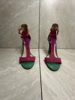 B Brian Atwood ‘Leigha’ multi-colored suede T-strap sandals Size 8/38.5 - Image 1 of 4