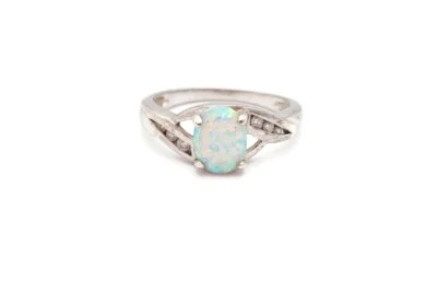Sterling Silver 925 Simulated Opal Cubic Zirconia Ring Size 8 - Image 1 of 4