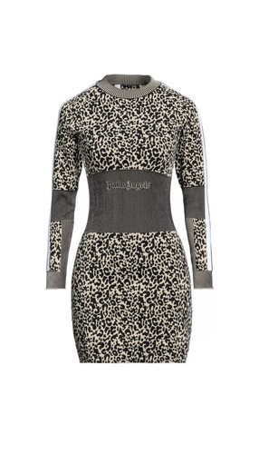 Abito corto lavorato a maglia $1155 PALM ANGELS manica lunga XS beige nero stampa leopardata