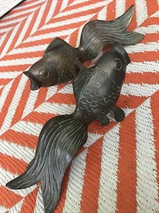 Vintage KOI Fisch BRONZE PAAR Chinoiserie Chic Hollywood Regency Dekor 13" lang - Bild 1 von 12