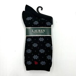 Lauren Ralph Lauren Womens Socks 2 Pairs Cotton Blend Crew Sock Black Snowflake