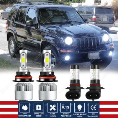 Combo de faros LED + bombillas antiniebla 6000K para Jeep Liberty 2002-2007 9007 9145 Foto 1 de 4