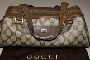 Authentic Vintage Gucci GG Monogram Barrel Style Hand Bag Purse W/ Dust Bag HS6 - Picture 1 of 12