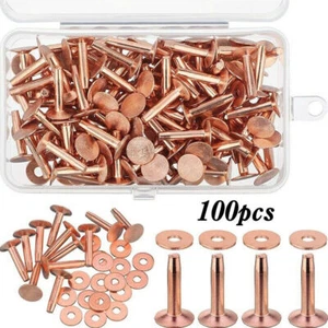 100Pcs/Sets Copper Rivets and Burrs Washers Leather Copper Rivet Fastener - Picture 1 of 8