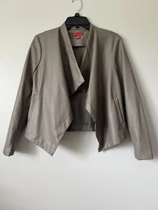 Saks Fifth Avenue Faux Leather Open Front Jacket Size Small Taupe Drape Style - Picture 1 of 15