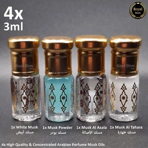 4x Profumo Arabo Muschio Olio Tahara 3ml Al Asala, Bianco, Polvere مسك الطهارة OFFERTA - Foto 1 di 5