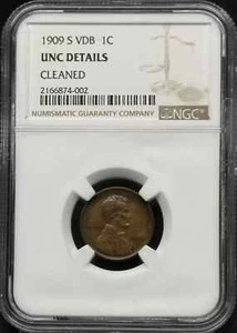1909-S VDB Lincoln Wheat Cent NGC UNC Details, Cleaned - Picture 1 of 2
