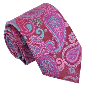 Cravatta da uomo rosa e turchese paisley stile bohémien cravatta classica di DQT - Foto 1 di 3