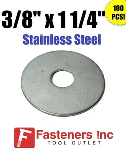 (Qty 100) 3/8" x 1 1/4" OD Stainless Steel Fender Washers Type 304 - Picture 1 of 3