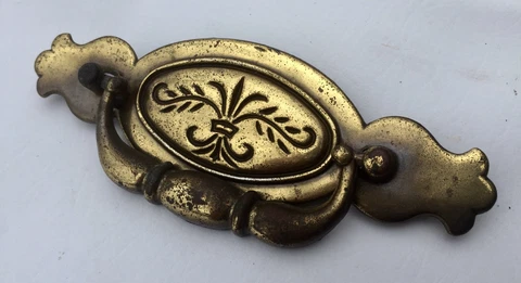 Antique Hardware Vintage Brass Chippendale Colonial drawer pull 4 1/2" centers Cover