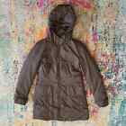 add Italy Down Insulated Long Puffer Jacket Coat Hooded Zip Brown WOMEN'S US 4