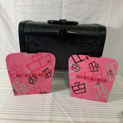 Caboodles Makeup Case W/ Brush Holders Mirror Black Pink  #5665 Made In USA - Image 1 of 4