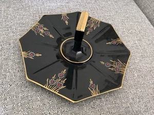Plato sándwich vintage de vidrio negro con flores pintadas - Imagen 1 de 3