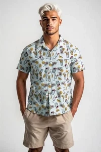 GOODFELLOW Northrop Butn Shirt Mens L Slim 50x26 Tropical Drink SS Cotn/Spdx - Picture 1 of 8