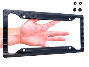American Flag License Plate Frame - Subdued 3D Embossed USA Flag in Black Glo... - Picture 1 of 8