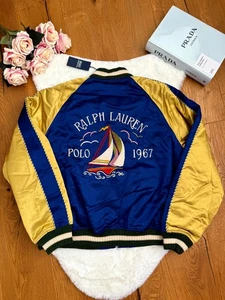 Polo Ralph Lauren Embroidered Bomber Jacket Blue Yellow Boat Island size XL Rare - Picture 1 of 23