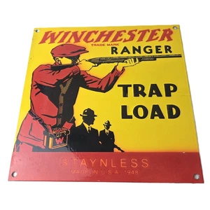Vintage Winchester Sign - Trap Load Shot Gun Shells Hunting Gas Porcelain Sign - Picture 1 of 14