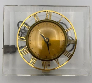 Vintage Salem Clock Co Midcentury Gold Face Acrylic Lucite Desk Mantle Clock MCM - Picture 1 of 10