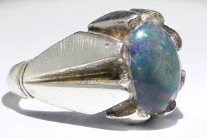 handmade Black real Opal Multifire Men's Ring 925 Sterling Silver Gift For Him - Picture 1 of 9