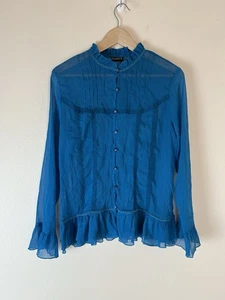 Vintage Damen Bluse Gr. M Rüschen Spitze Knopfleiste transparent Y2K Victorian Fairy  - Bild 1 von 4
