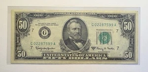 Series 1963A $50 FRN Note/ Bill - Chicago (G) - G02287599A - Circulated VF/XF - Picture 1 of 2