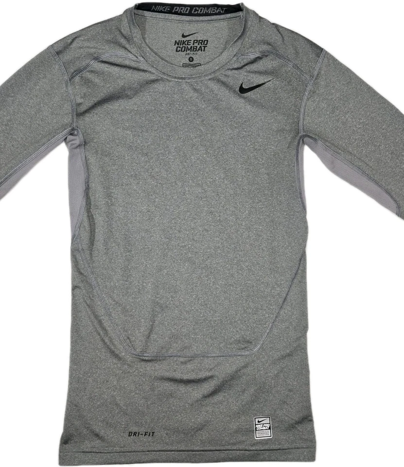 Nike DriFit Pro Combat Long Sleeve Compression T Shirt Gray Mens Small - Image 1 of 4