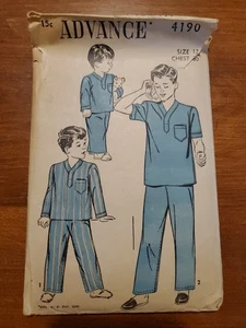 Pajamas Sleep Set Shirt Bottoms Boys 12 Advance 4190 Sewing Pattern VTG 40's Cut - Picture 1 of 2