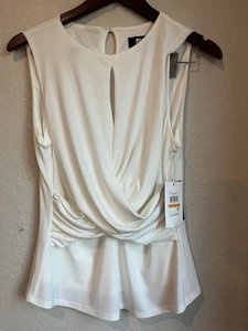 DKNY Damen weißes doppelt drapiertes Shell Strick Top, Größe S - Bild 1 von 7