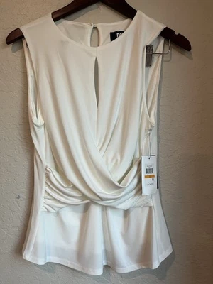 Top de punto DKNY para mujer blanco con doble cortina, talla S Foto 1 de 4