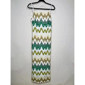Sadie & Sage Maxi Dress Women's Large Crochet Green Brown White Sleeveless - Picture 1 of 6
