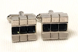 Vtg Swank MCM Mid Century Modern Cobalt Blue Glass Rhinestones Cufflinks - Picture 1 of 2