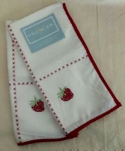 NAPKINS Liz Claiborne Villager STRAWBERRY Embrodiery White Red TWO Napkins NEW - Picture 1 of 4