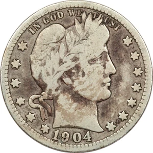 1904-O Barber Quarter 25C, Fine F, Partial LIBERTY - Picture 1 of 2