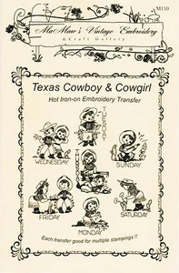 Texas Cowboy & Cowgirl Tea Towels Hot Iron Transfers MaMaw's Vintage Embroidery - Picture 1 of 2