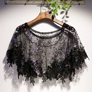 Lady Elegant Lace Mesh Sequins Poncho Cloak Cape Shiny Shawl Shrug Evening Shawl - Picture 1 of 12