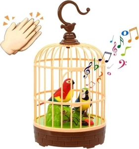 Interactive Voice-Activated Parrot Toy in Decorative Birdcage w/ Singing & Light - Picture 1 of 14