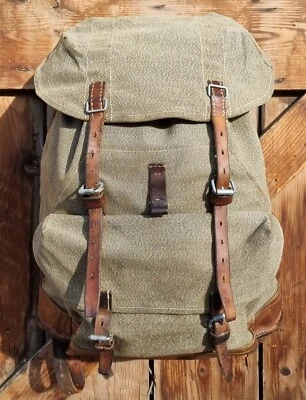 Robuster, alter Schweizer Armee Rucksack, Segeltuch & Leder Original 1960, Nr.2 - Bild 1 von 4