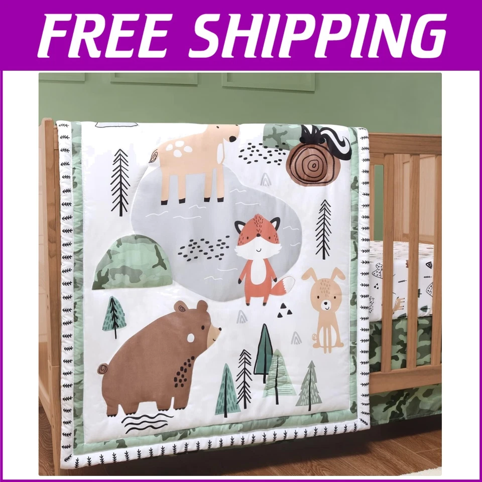 Juego completo de ropa de cama para cuna de 3 piezas - Tema Woodland para bebés niños - Suave y acogedor Foto 1 de 4