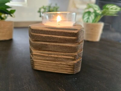 Candelabro votivo rústico de madera recuperada hecho a mano nogal oscuro hecho en EE. UU. Foto 1 de 4