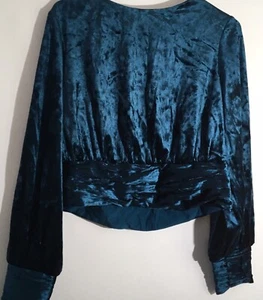 BCBG Max Azria Women's Sz Small Deep Teal Velour Long Sleeve Shirred Waist Top - Picture 1 of 8