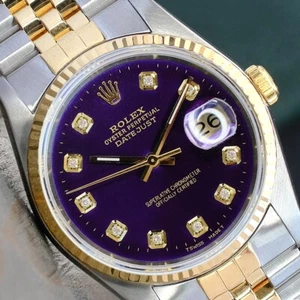 ROLEX MENS DATEJUST 16233 18K YELLOW GOLD & STAINLESS STEEL PURPLE DIAL WATCH - Picture 1 of 23