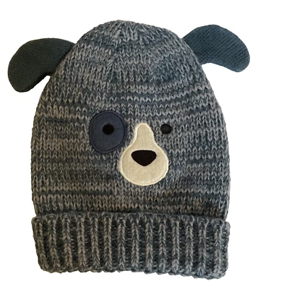 Chapéu de punho unissex infantil 2-4 malha bicho gorro azul cachorro com orelhas para criança - Imagem 1 de 4