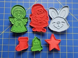 6 Vintage Hallmark Christmas Easter Cookie Cutters Plastic Santa Bunny Angel + - Picture 1 of 7