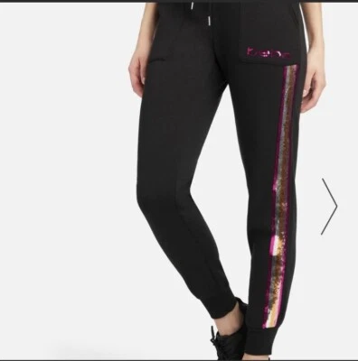 Bebe Women’s Logo Sequined Jogger Black L - Image 1 of 4